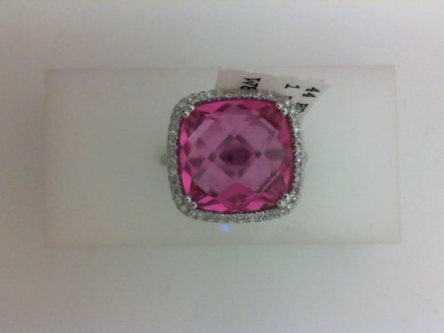 14KT WG 44 RD DIA .11CTTW WITH  CREATED PINK SAPH 9.35CT