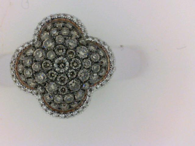 Lady's Two-Tone RG & WG 18 Karat Flower Fashion Ring With 0.35Tw Round Diamonds And 1.00Tw Round Chocolate Diamonds