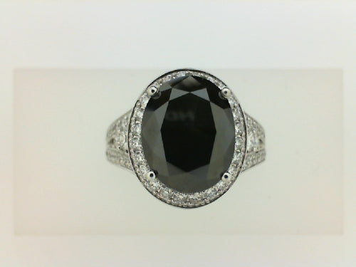 14kt wg 5.11ct blk ovl diamond .95cttw rd dia rg