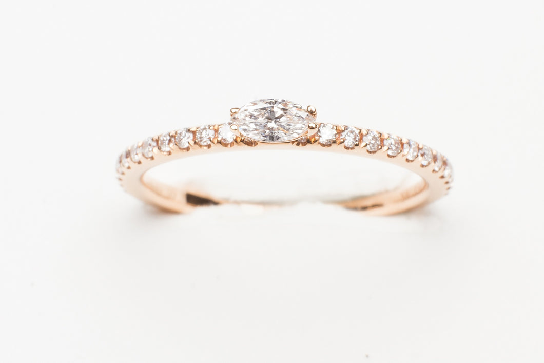 18KT RG STACK RING WITH .34CTTW MQ/RD DIA