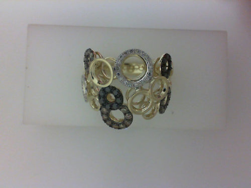 14KT YG .58CTTW BLK/ BRWN/ WHITE DIA CIRCLE FASHION RING