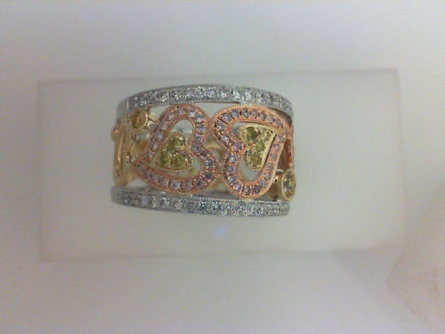 18kt TRI GLD YELL/WHITE DIA HEART BAND RING