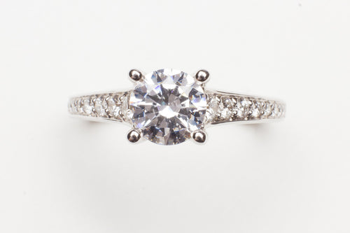 14KT WG .27CTTW CZ CENTER GRAD PAVE SHANK SEMI MTG