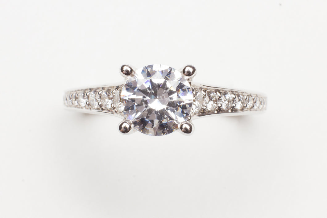 14KT WG .27CTTW CZ CENTER GRAD PAVE SHANK SEMI MTG