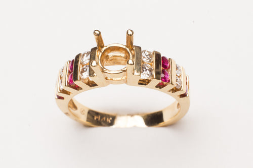 14KT YELLOW GOLD  RUBY & DIA SEMI MTG