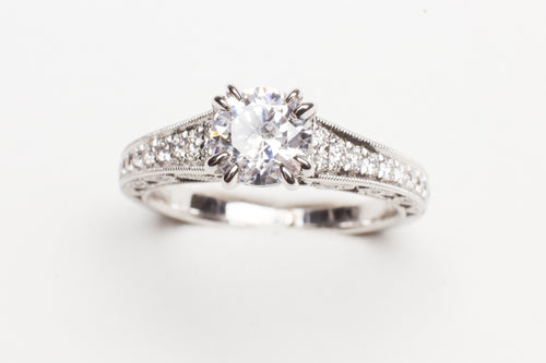 14K WG .31CTTW HEAVENS GATE MTG W MILGRAIN CZ CENTER