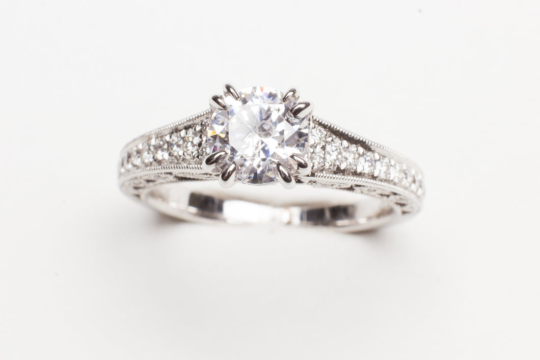 14K WG .31CTTW HEAVENS GATE MTG W MILGRAIN CZ CENTER