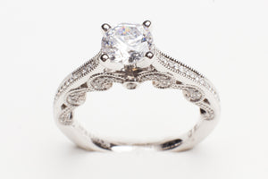 14KT WG .29CTTW MILLGRAIN 3 SIDED DIA MTG W CZ CENTER
