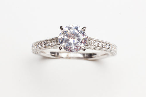 14KT WG TRELLIS MTG .31CTTW RD DIA W MILGRAIN