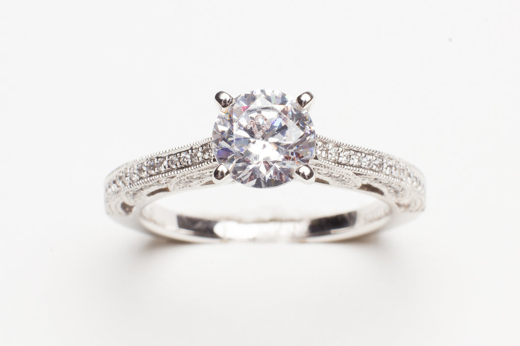 14kt wg.41cttw rd dia w millgrain mtg cz center