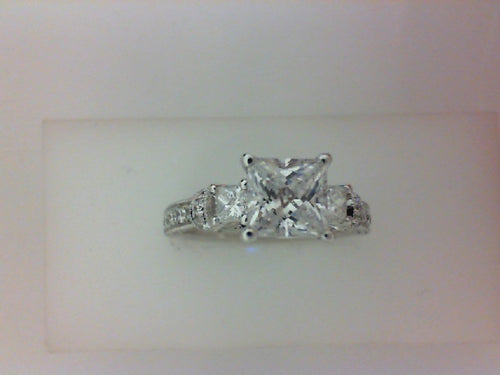 14KT WG .82CTTW TIARA MTG W MILGRAIN & CZ CENTER