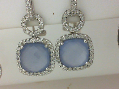 18KT WG 10.36CTTW CALCEDONY & DIA EARRINGS