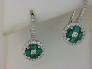 18KT WG LEVER BACK EMER & DIA CIRCLE EARRINGS