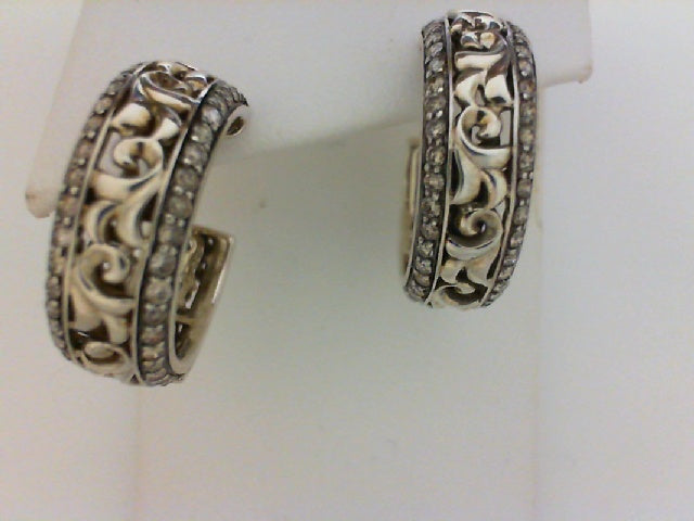 SS 14KT WG 1.00CTTW BRWN DIA HOOP EARRINGS