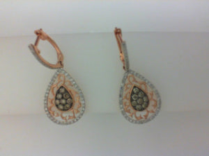 14KT RG .27CTTW 102 RD DIA/ .34CTTW BRWN  16 RD DIA DANGLE EARRINGS