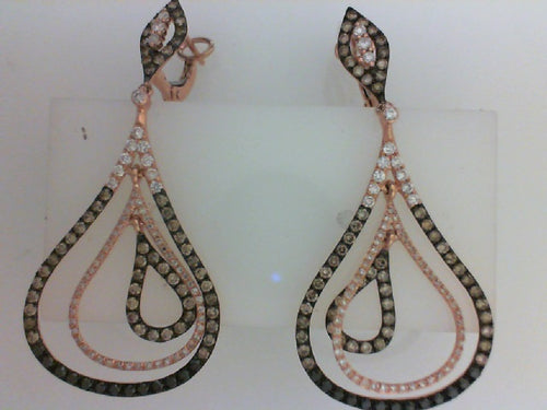 14KT RG 2.35CTTW DIA DANGLE EARRINGS 126 .60CTTW W 26 BLK DIA .38CTTW 112 BRN DIA 1.37CTTW