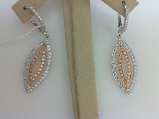 18KT W/RG .80CT TW - 128 RD DIA DANGLE EARRINGS