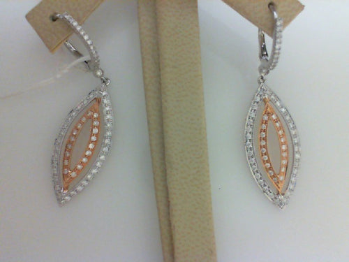 18KT W/RG .80CT TW - 128 RD DIA DANGLE EARRINGS