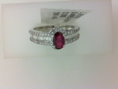 18KT WG .48CT RUBY W 50 RD DIA .31CTTW/ 22 BAG DIA .38CTTW