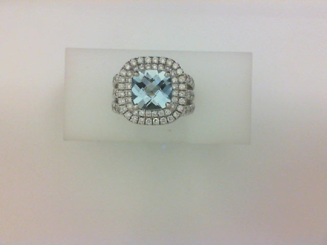 18KT WG PASTEL RG 108 RD DIA .80 10 PS BLUE SAPH 3.49CTTW & 1 CUSH AQUA 1.90CT