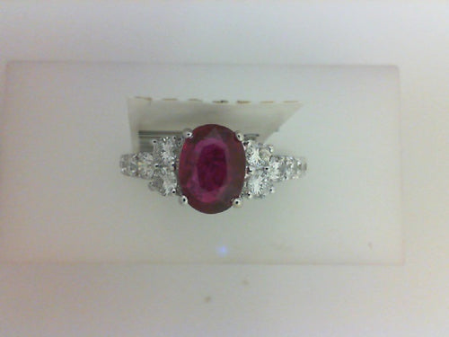 18KTWG OVAL 1.12CT RUBY W .66CTTW RD DIA