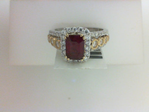 18KT YG/WG .73CTTW 78 RD DIA W 1.09CTTW  RUBY RG