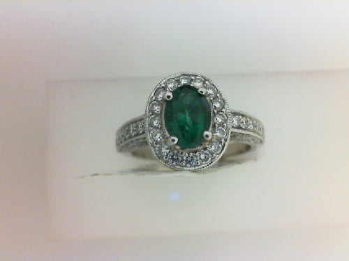 18KT WG .82CT EMERALD W 1.04CTTW 96 RD DIA