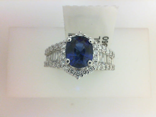 18KT WG 2.12CTTW OVL SAPH / .53CTTW 38 RD DIA/.28CTTW 14 BAG  RING