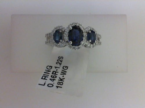 18KT WG .46CTTW 50RD DIA/ 1.22CT 3 OVAL SAPH RG