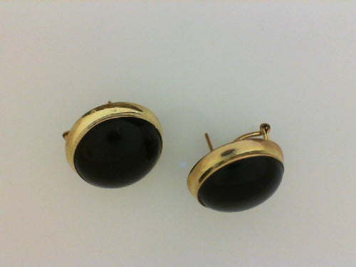 18KT YG BUTTON ONYX EARRINGS