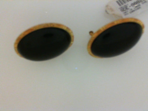 18KT YG LARGE OVAL ONYX EARRINGS