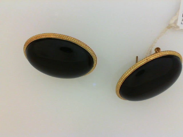 18KT YG LARGE OVAL BLK ONYX EARRINGS