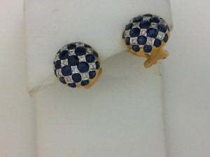 18KT YG SAPHR DIA CHECKERBOARD EARRINGS