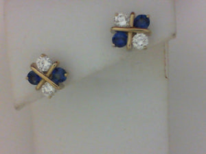 18KT WG SAPHIRE DIA EARRINGS CHECKERBOARD