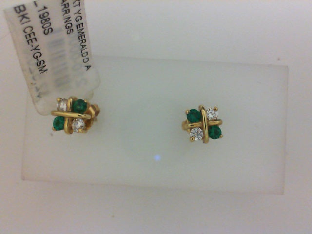 18KT YG EMERALD DIA EARRINGS