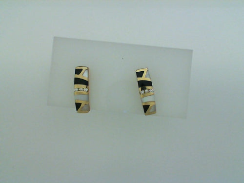 14KT YG BLK ONYX MOP .07CT DIA EARRINGS