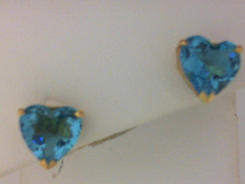 14KT YG HEART BLUD TOPAZ EARRINGS