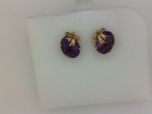 14KT YG AMETHYEST W GOLD BOWS EARRINGS