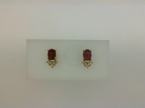 14KT YG RHODLITE GARNET DIA EARRINGS