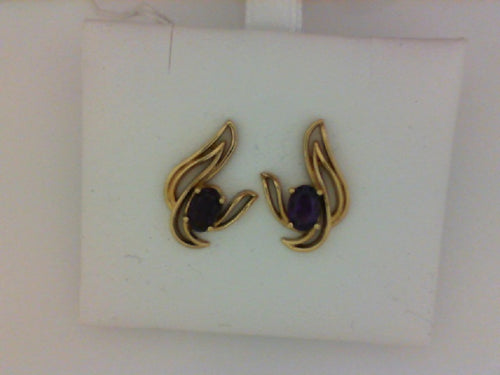 14KT YG OVAL AMETHEYST EARRINGS