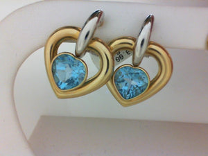 14KT TT DBL HEART BLUE TOPAZ EARRINGS