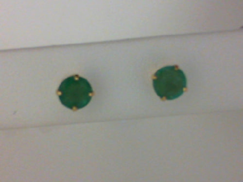 14KT YG 5MM EMERALD STUD EARRINGS