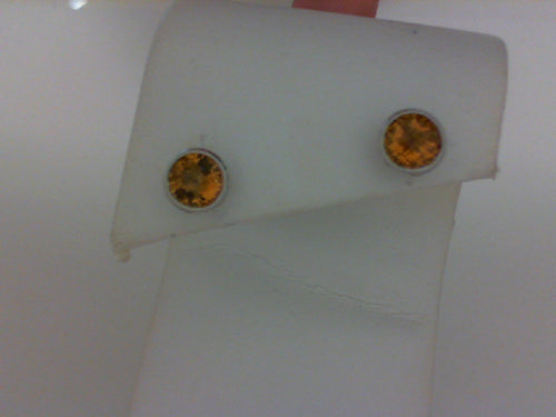 Lady's White 14 Karat Citrine Bezel Earrings