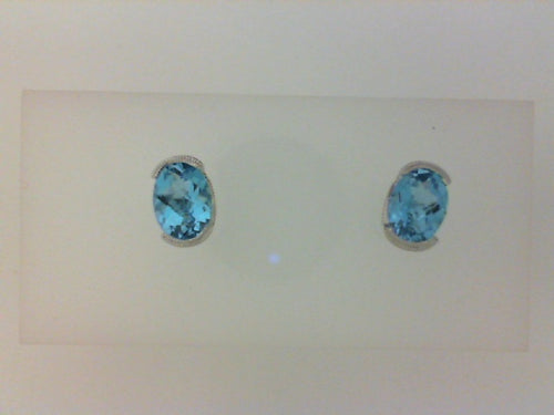 14KT WG 2 OVL 1.98CTTW BL TOPAZ  1/2 BEZEL STUDS