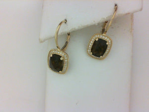 14KT YG 56 RD DIA .15CTTW 2 SMOKEY TOPAZ4.39TTW EARRINGS