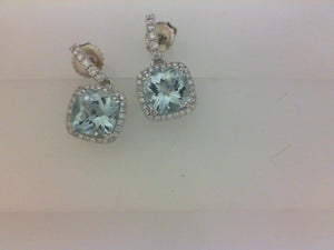 18KT 68 RD DIA .49CTTW WITH 2 8X8 AQUA MARINE 3.93CTTW EARRINGS