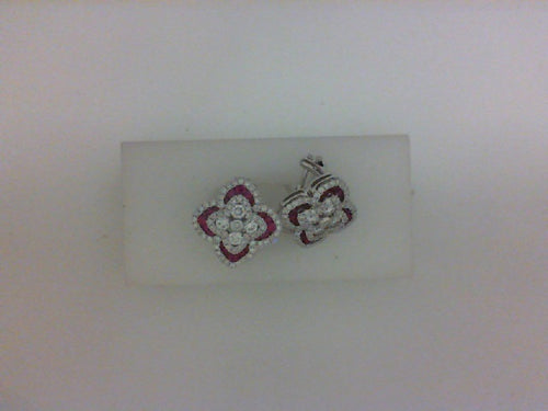 18KT WG 138 RD DIA & 40 RD RUBY EARRINGS