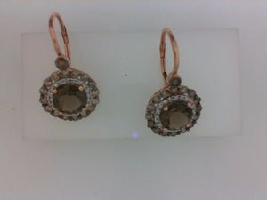 14KT RG 2.27CTTW SMOKEY TOPAZ & .16CTTW 40 RD DIA/.81CT BRN DIA EARRINGS