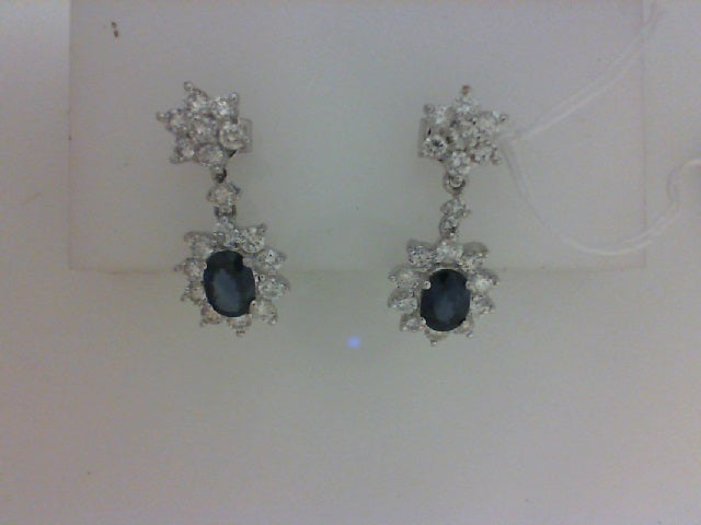 18KT WG 1.39CTTW 36 RD DIA W 1.27CTTW OVAL SAPH EARRINGS