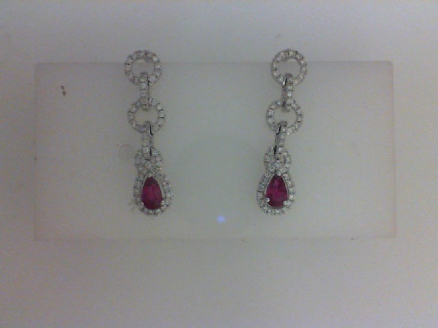18KT WG .54CTTW RUBY W .32CTTW 112 RD DIA DANGLE EARRINGS